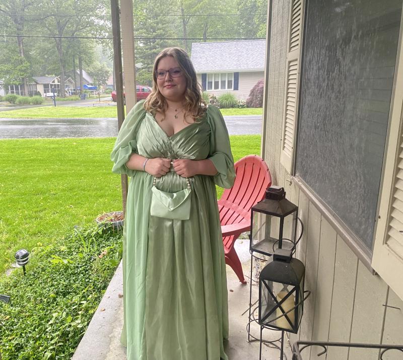 Cape High junior Ella Porman created her own satin and chiffon green dress with a matching purse using skills learned in her fashion construction and design classes. SUBMITTED PHOTOS